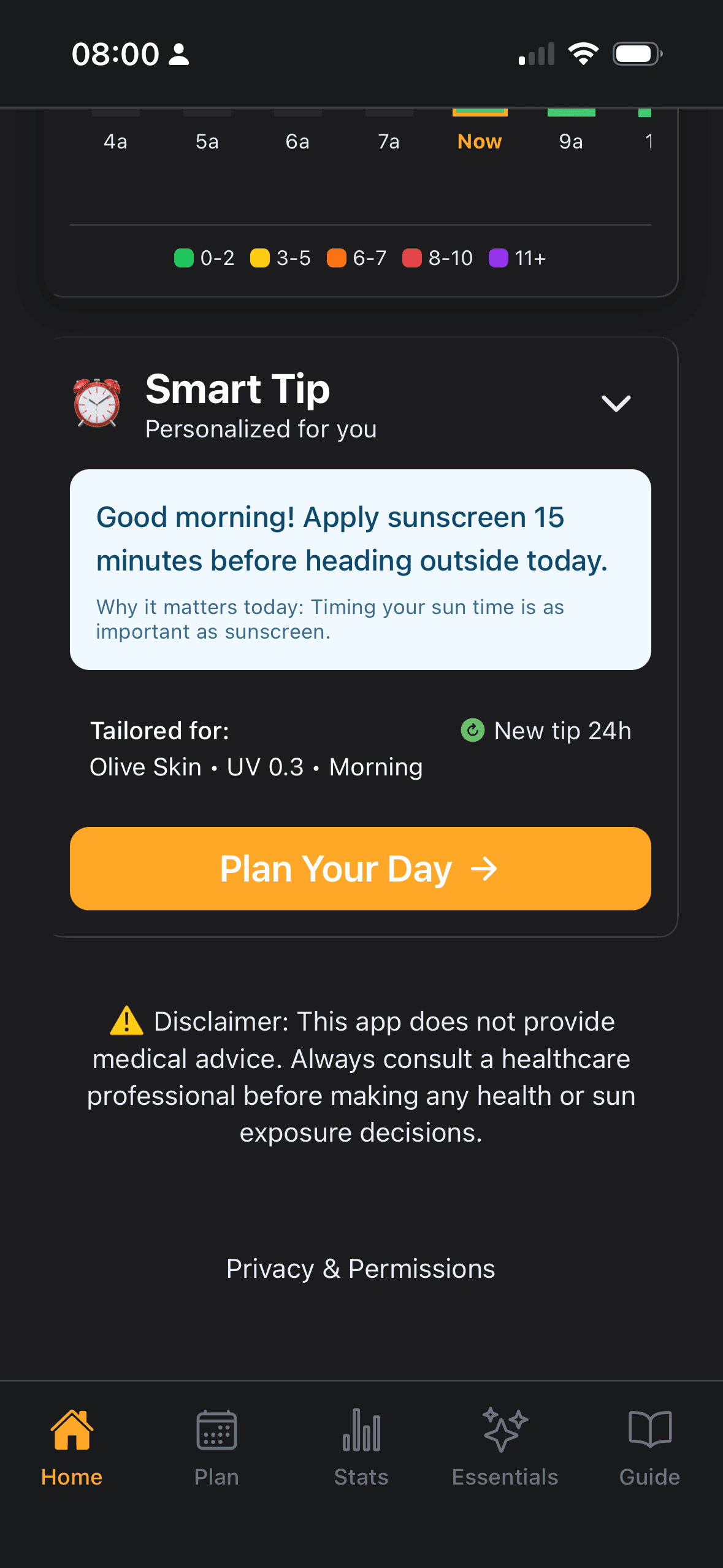 Smart Tip — apply sunscreen 15 minutes before heading outside, tailored for Olive Skin